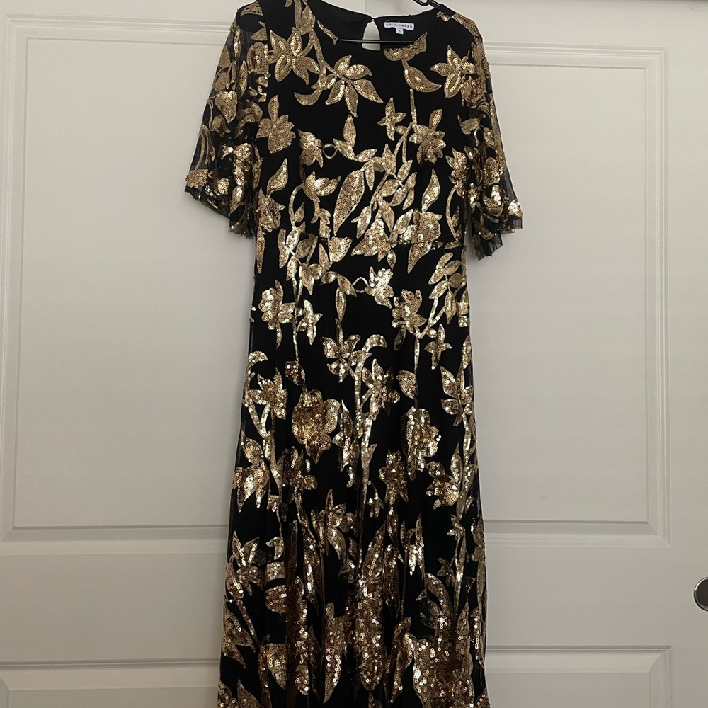 Baltic Born Gold and Black Flutter Sleeve Gown